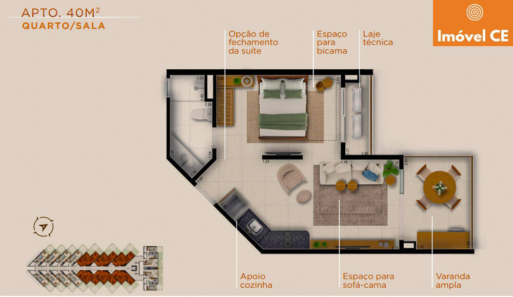 Apartamento à venda com 1 quarto, 40m² - Foto 2